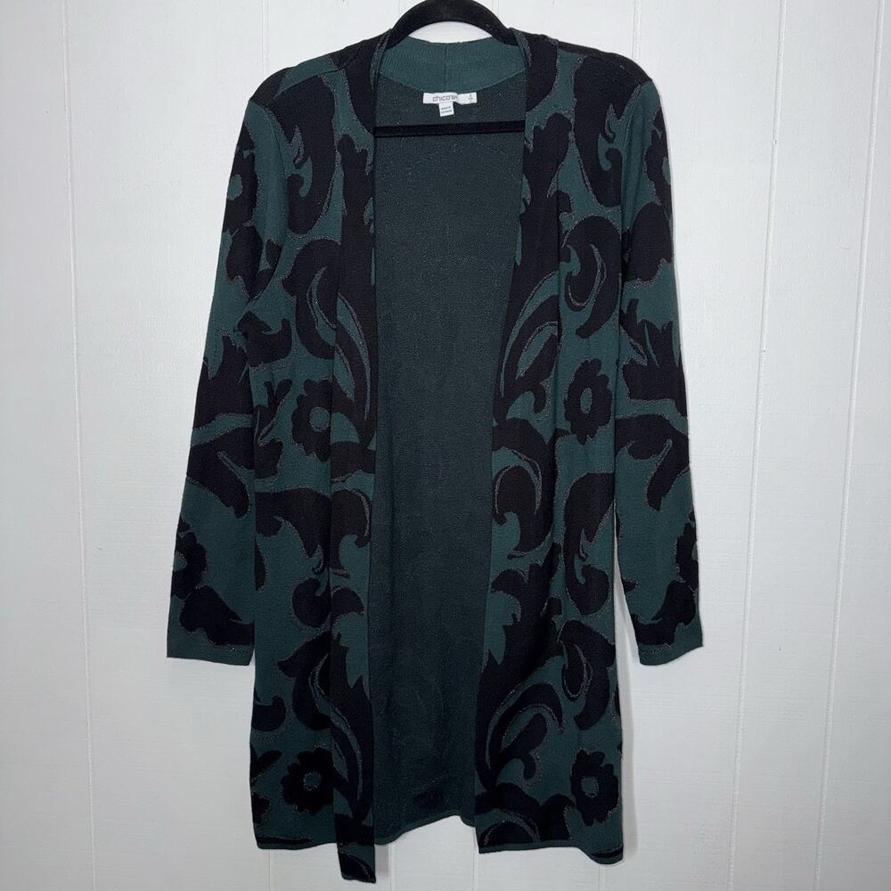 Chico's Black and Green Cardigan